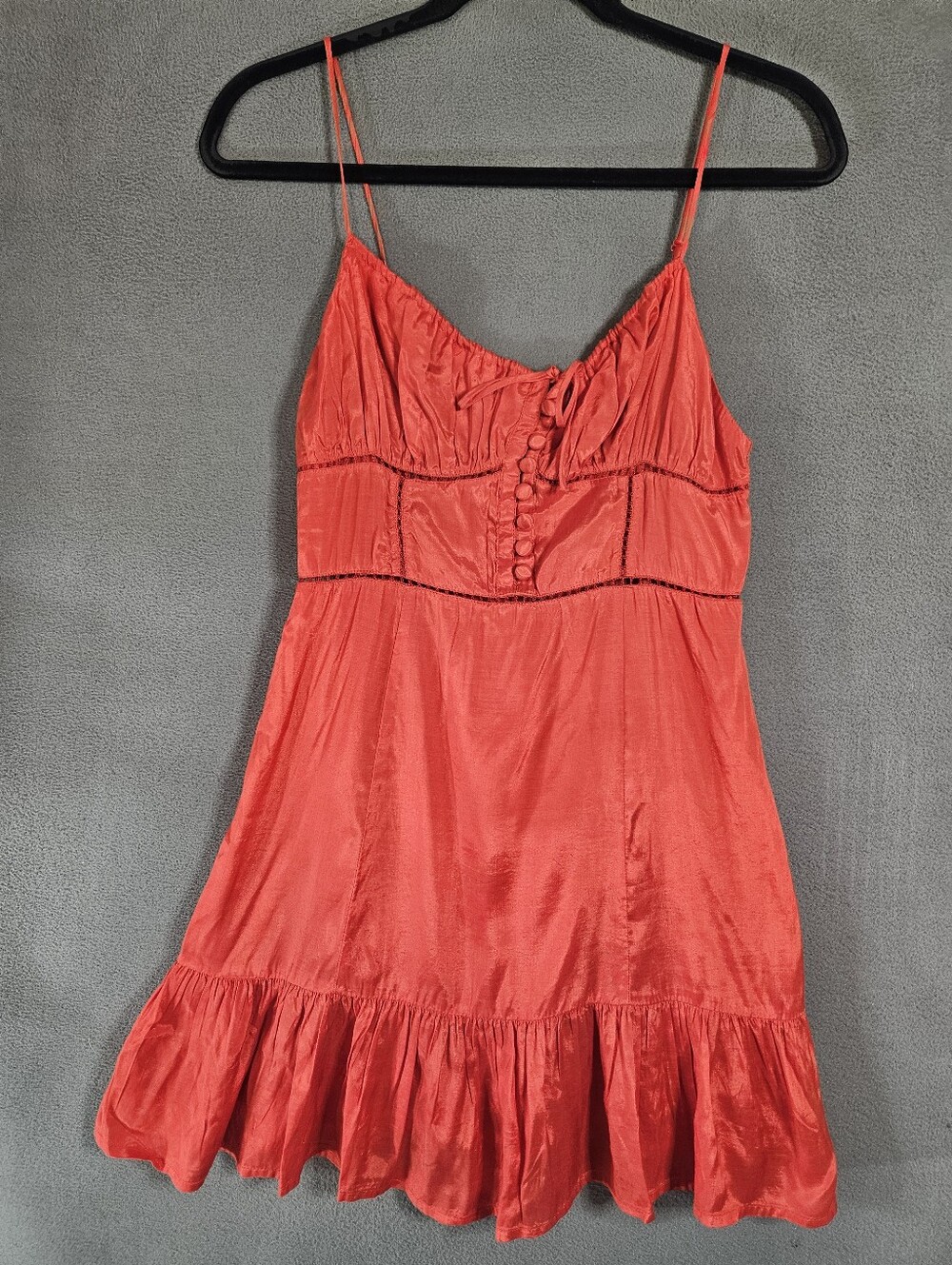 Urban Outfitters Y2K Romantic Mini Satin Red Dress Milk Maid Empire Waist Ruffle